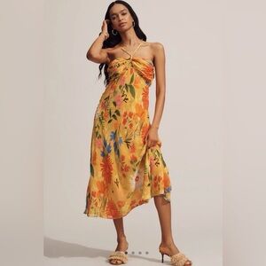 NWT Anthropologie Yellow Halter Dress